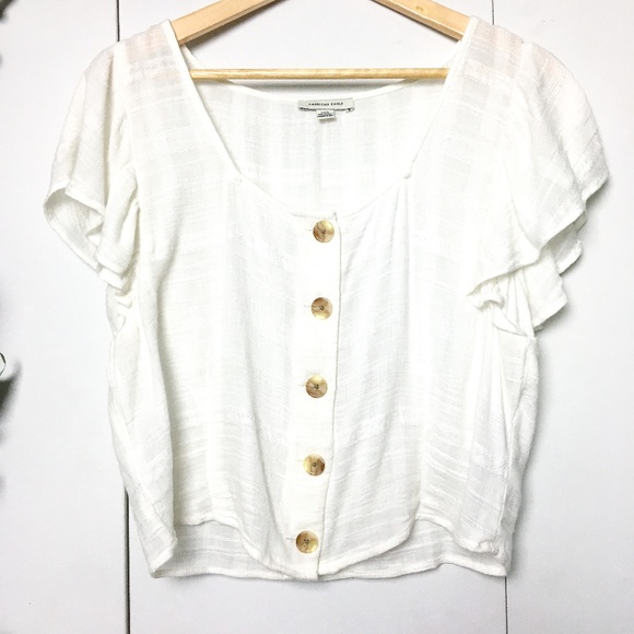 American Eagle Outfitters Tops - AEO White Casual Button Short Sleeve Crop Top